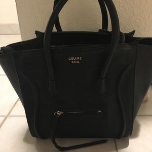 AS IS Celine Paris black leather bag purse luggage